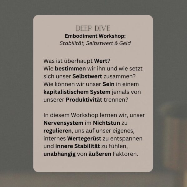 DEEP DIVE Workshop: Selbstwert & Stabilität - on demand